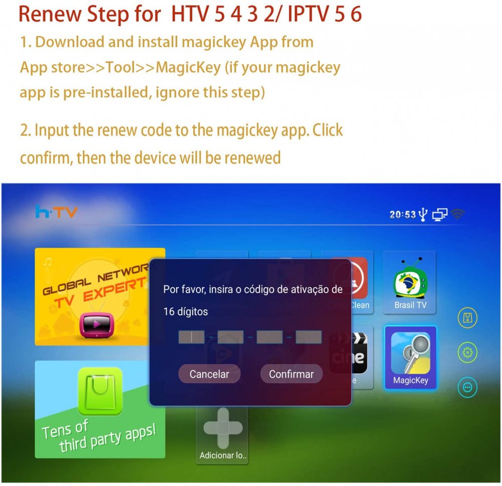IPTV Renew Code Brazil TV Box Renewal Activation Code for A2 A3 HTV 3 5 IPTV 5 6 Subscription 16-Digit Renew Code for one year